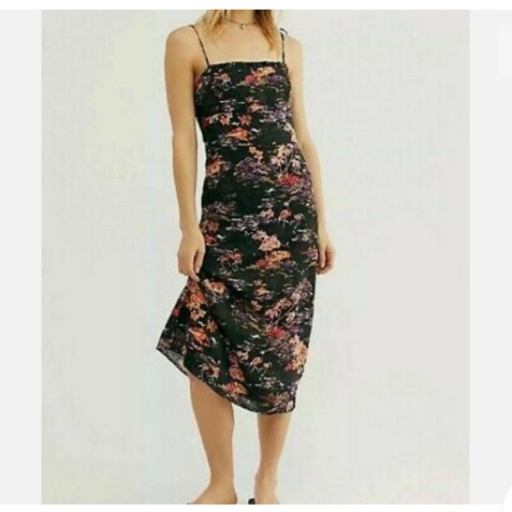 Free People Dress Beach Party Midi Linen Flamingo Paradise